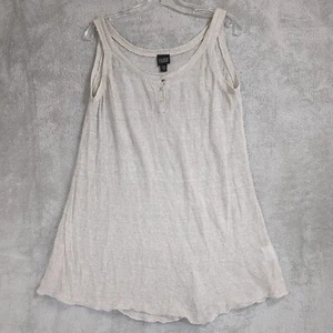 Eileen Fisher Linen Silk Knit Tank Top Sleeveless Womens L Light Oatmeal Henley - Picture 1 of 9