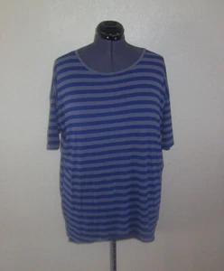 LuLaRoe Damen-Strickoberteil grau & blau gestreift gerippt kurzärmelig Small - Bild 1 von 2