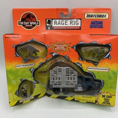 火柴盒,失落的世界 JURASSIC PARK RAGE RIG RAGING W\ WRECKING TYRANNOSAURS! — 第 1/4 张图片