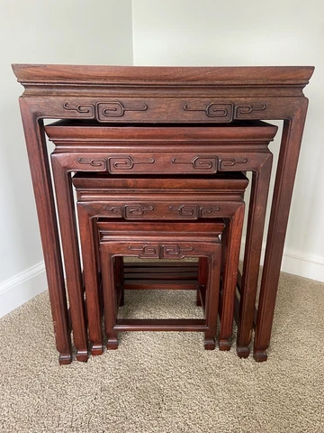 Antique Mahogany 4 Stack Nesting Tables Cover