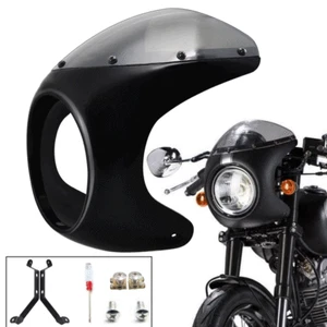7 inch Black Front Motorcycle Headlight Cafe Racer Handlebar Fairing Windshield - Picture 1 of 10