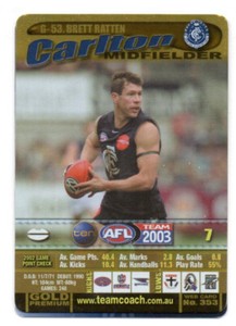 2003 AFL TEAMCOACH GOLD PARALLEL CARD - G-53 Brett RATTEN (CARLTON)