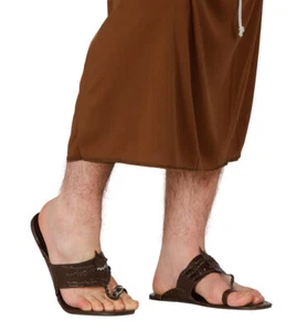 Mens Brown  Sandals Roman Medieval Fancy Dress Costume Shoes Up To Size 10 - Picture 1 of 4