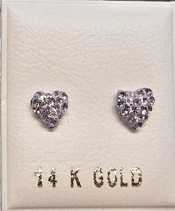 Orecchini borchie cuore cristallo LAVANDA oro 14 kt nuovi - Foto 1 di 2