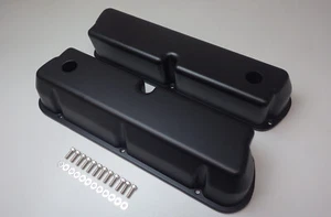 FORD WINDSOR VALVE COVERS TALL ALUMINIUM CAST BLACK WITH OIL HOLES ( 4423BK ) - Picture 1 of 1