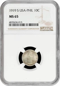 Philippines 10 centavos 1919 S, NGC MS65, "U.S. Administration (1903 - 1945)" - Picture 1 of 4