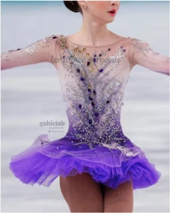 vestito competizione pattinaggio figura ghiaccio ginnastica costume danza vestito tintura - Foto 1 di 8