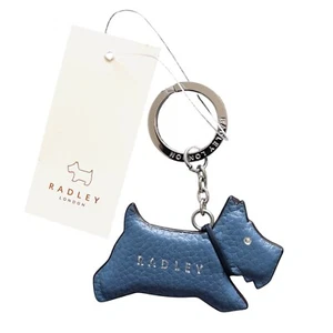 Radley Double Trouble Blue Leather Dog Shaped Keyring - Brand New With Tags - Picture 1 of 2