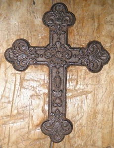 Gusseisen VIKTORIANISCHER STIL Fleur De Lis Wandkreuz rustikal dekorative Oberfläche Dekor - Bild 1 von 1