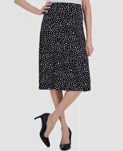 Kasper Women's Black Dot-Print Flared Pull-on MIDI Skirt Size XL - Picture 1 of 3
