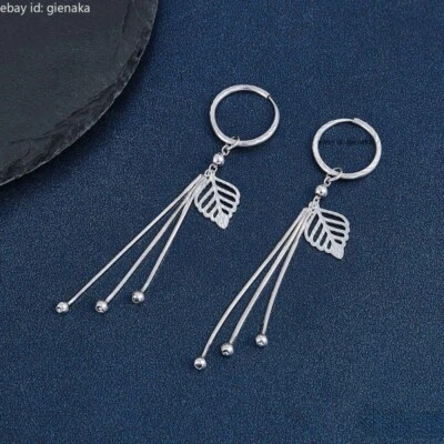 Pendientes colgantes de aro borlas hoja de la suerte de platino 950 puro PT950 4,4-4,6 g Foto 1 de 3