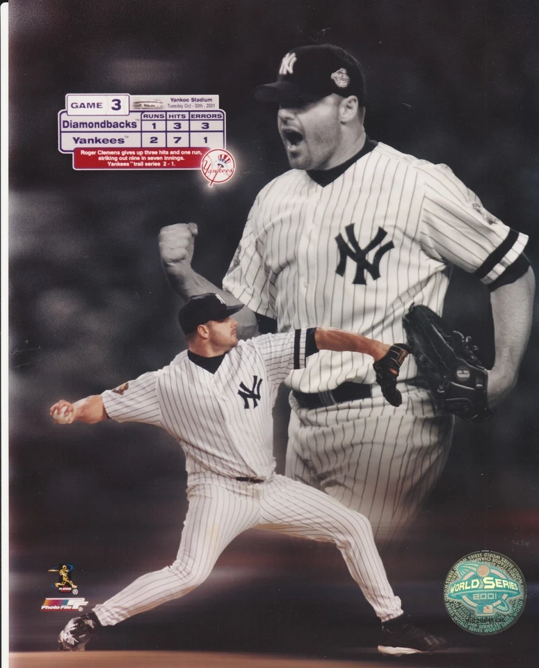 ROGER CLEMENS NY YANKEES 8X10 PHOTO LICENSED PHOTO FILE 2001 WS GAME 3 WIN - Image 1 of 1