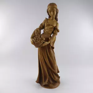 Grödner artesanía escultura en madera mujer con cesta de frutas tallada a mano 66 cm - Imagen 1 de 24