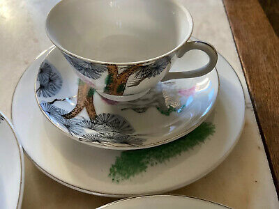 Rare Vintage Japanese Crown Bonsai Tree Life Mountain Tea Cup Saucer Plate Trio • 12.08£