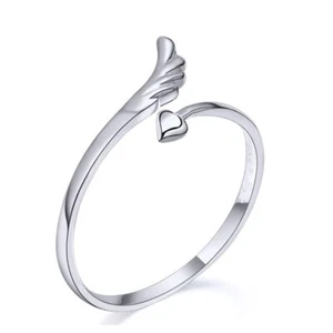 925 Sterling Silver plated Adjustable Finger Ring Feather Thumb Band Fashion UK - Picture 1 of 3