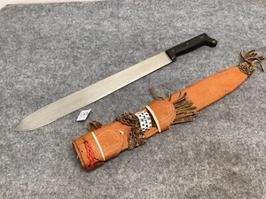 Vintage Aguila No. 66 Machete Knife with Leather Fringe Sheath - Picture 1 of 10