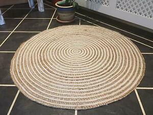 Jute Rugs Round 100%Natural Jute&Cotton Braided Strip Rug Floor Mat Reversible