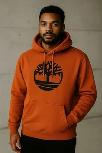 Timberland Sweatshirt Herren Medium Orange Pullover Hoodie Core Tree Logo Cabin - Bild 1 von 11