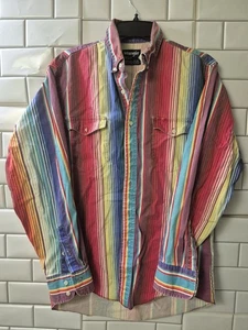 VTG Wrangler Brushpopper Western Shirt XLong Tail Stripe 15-1/2-34 Cowboy Cut - Picture 1 of 9