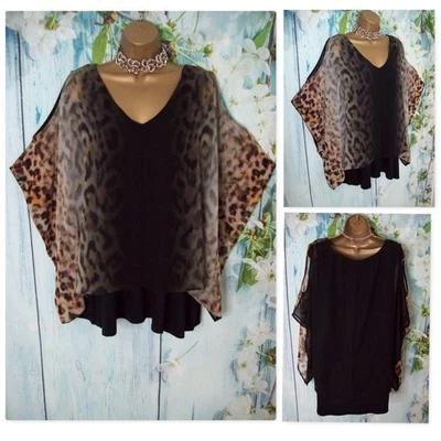 NEW WALLIS TOP SIZE L 16/18, Black Animal Occasion Overlay kimono - Image 1 of 4
