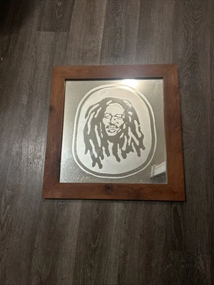 Rare Bob Marley Mirror Bob Marley etched on the glass ,With Wooden Frame - Image 1 of 4