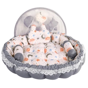 Grey & White Baby Bed Set with FREE Mosquito Net – 100% Cotton | Reversible - Picture 1 of 7
