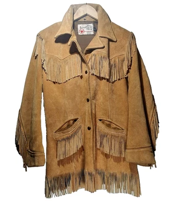 VTG 70s Sears Leather Shop Womens 12 Fringe Jacket Tan USA Western Festival READ - Image 1 of 4