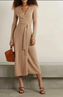 NWT M 8 10 $558 DVF Diane von Furstenberg ASTRID Midi Cashmere Camel Wrap Dress - Image 1 of 4