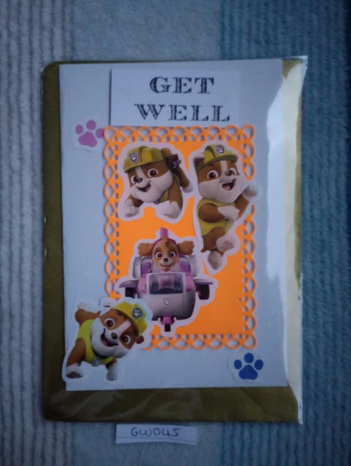 GW045 Handmade Personalised Boy Girl Children Get Well Card Paw Patrol 6x4" - Image 1 of 1