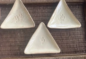 Cactus Triangle Appetizer Plates Southwest Beige Set Of 3 Signed 9.5" - Picture 1 of 7