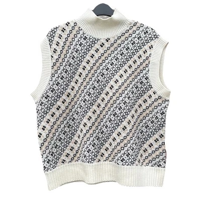 M&S Wool Blend Fair Isle Sleeveless Jumper Vest Ivory Mix Size L Merino NWT - Image 1 of 4