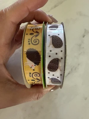 Floral Garden Animal Ribbon Hedgehog 9ft Polyester Craft Ribbon Lot of 2 - Image 1 of 4