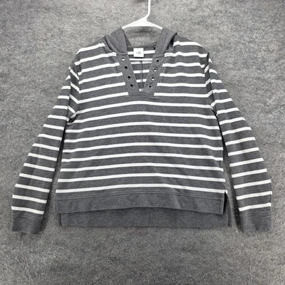 Sudadera con Capucha Cabi Para Mujer Pequeña Gris Blanco Rayas Ojal Cuello en V Pullover 5324 Foto 1 de 4