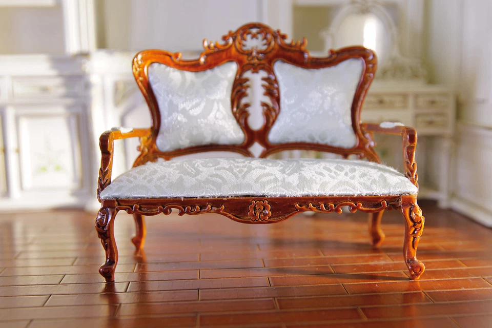 Sofá cama de muñecas miniatura tallado a mano Luis XIV estilo francés escala 1/12 Foto 1 de 1