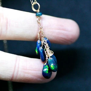 Natural Black Opal Pendant Solid 14K Gold 585 , October Birthstone No Chain - Picture 1 of 8
