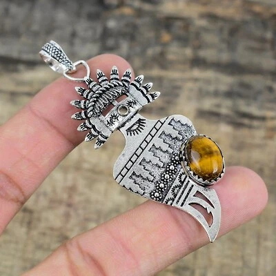 Tigre Occhio Gemma Fatto a Mano 925 Argento Sterling Ciondolo Gioielli Per Nuovo - Immagine 1 di 4