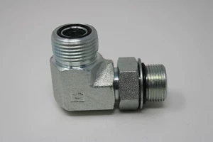 90 Degree 1/2" Flat Face x 18 MM Metric Port Adapter w/Oring & Washer 6069-08-18 - Picture 1 of 5
