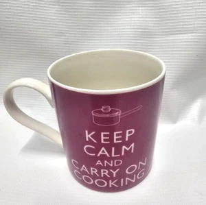 KEEP CALM and CARRY ON COOKING Coffee Mug Cup Purple White - Picture 1 of 6