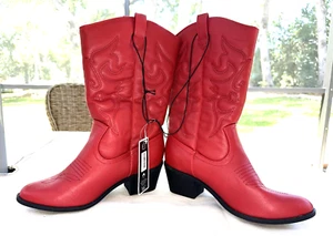 NEW Charles Albert Women's Size 9 Embroidered Modern Western Red Cowboy Boots - Picture 1 of 9