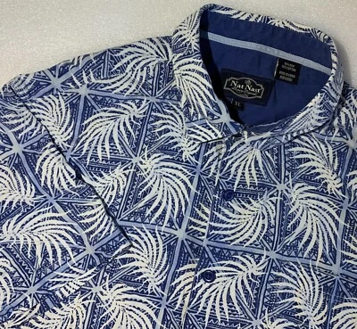 Nat Nast Mens XL Blue Floral Silk Blend Casual Short Sleeve Hawaiian Shirt - Image 1 of 4