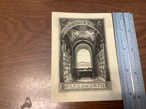 Original BOOKPLATE - ex libris - FARNSWORTH, w large library, sea view - Picture 1 of 2