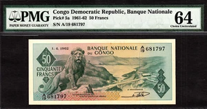 Congo 50 Francs 1962 Pick-5a Choice UNC PMG 64 - Picture 1 of 2