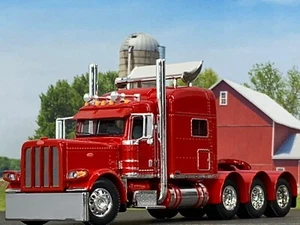 1/64 DCP RED PETERBILT 389 TRI AXLE W/ 70" MID ROOF W/ TURBO WING - Picture 1 of 6