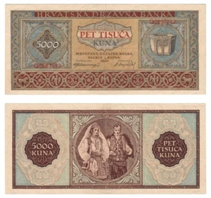 CROATIA 5000 Kuna Banknote (1943) P.13a - VF+/aEF - Picture 1 of 1
