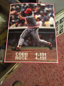 Autographed 1986 PETE ROSE Glossy JUMBO POSTER POSTCARD REDS 8”x10 1/4”