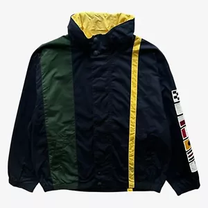 Vintage 90s Herren Nautica Navy Green And Yellow Striped Segeljacke Retro Y2K - Bild 1 von 6