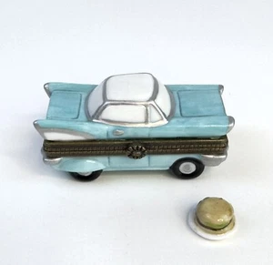 PHB Porcelain Hinged Trinket Box Blue Car And Hamburger - Picture 1 of 9