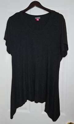 VINCE CAMUTO Black Sharkbite Asymmetric Hem Stretch Knit Blouse Top 1X = 14W-16W - Image 1 of 4