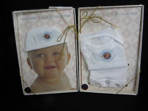 Boy’s White & Blue Lillian Rose Baby Collection Infant One Pc & Matching Hat NIP - Picture 1 of 8