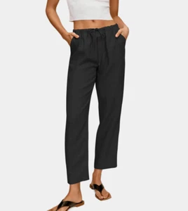 Hat and Beyond Women's Lightweight Classic Fit Black Trouser Linen Pants - M - Picture 1 of 3